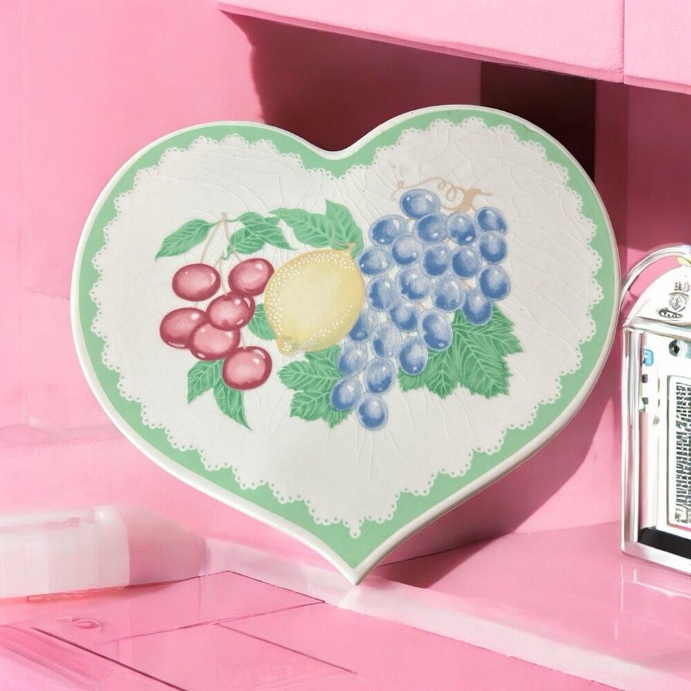 Cottingham Heart Wall Hanging Trivet Elizabeth Gray Ceramic Fruit Cherries Lemon